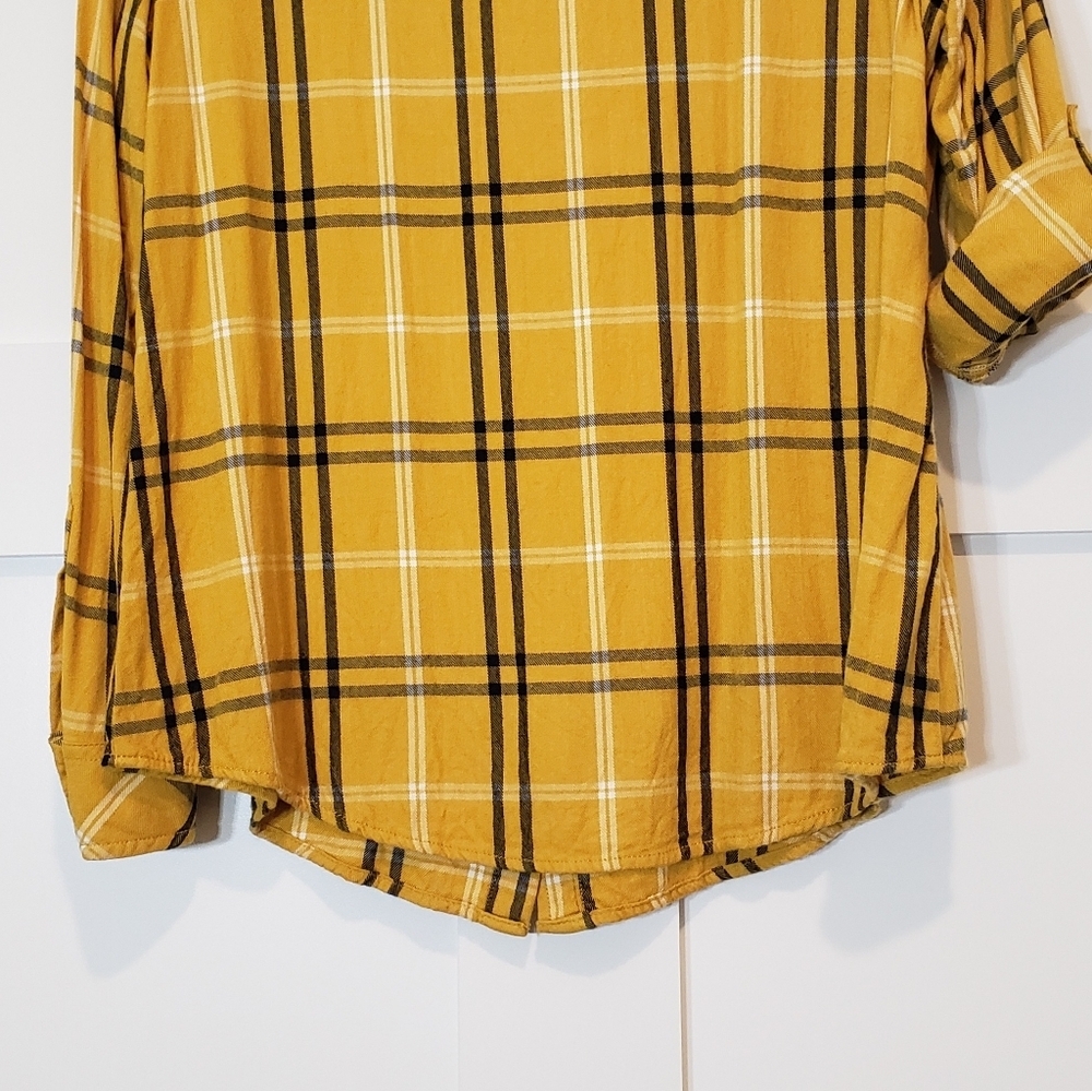 Sanctuary Plaid Boyfriend Light Flannel Snap Down Mustard Black White Si… - Picture 14 of 14